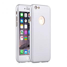 Husa pentru apple iphone 6 / apple iphone 6s argintiu cu acoperire completa 360 grade cu folie protectie sticla gratis