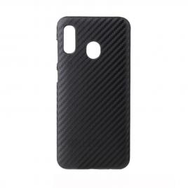 Husa pentru samsung galaxy a20, glomax perfect fit cu insertii de carbon negru