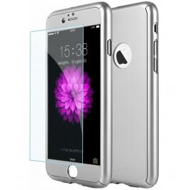 Husa full cover 360° (fata + spate + folie sticla) pentru iphone 6 / 6s, silver