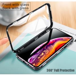 Husa , full glass cover fata/spate 360, pentru iphone xs max, cu prindere magnetica, rama din metal,black