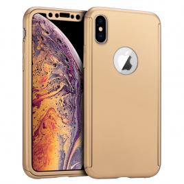 Husa 360° full protection - iphone xs max - auriu - (fata + spate + folie de protectie din sticla)