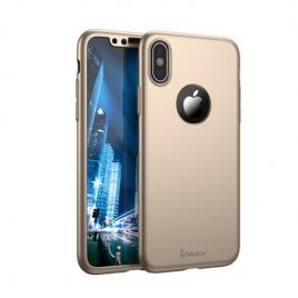 Husa full cover 360° (fata + spate + geam sticla) ipaky pentru apple iphone x, gold rose