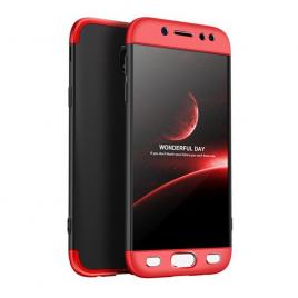 Husa samsung galaxy j5 2017 - protectie 360 grade, 3 in 1, plastic dur, neagra/rosie