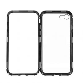 Husa compatibila cu iphone 8 plus, full cover 360, cu prindere magnetica, rama din metal si spate din plastic cal. i, negru