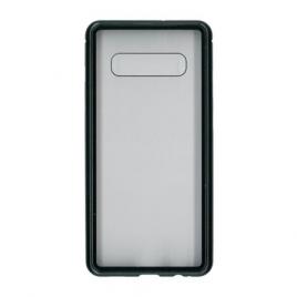 Husa compatibila cu samsung galaxy s10, cadru metalic cu magneti de prindere, spate din sticla securizata, neagra