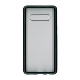 Husa compatibila cu samsung galaxy s10 plus - cadru metalic cu magneti de prindere, spate din sticla securizata, neagra