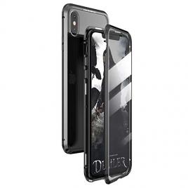 Husa iphone xs max - sticla fata+spate 360 grade, cadru metalic cu magneti, neagra