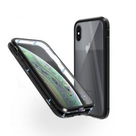 Husa magnetica 360° pentru iphone xs max, fashion case, aluminiu/sticla, negru