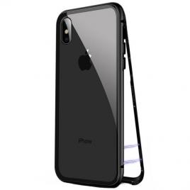 Husa magnetica apple iphone xs max - sticla securizata fata+spate 360 grade, cadru metalic, black