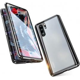 Husa pentru huawei p30 pro husa cu adsorbtie magnetica cadru metalic fata spate sticla temperata aliaj de aluminiu 360 de grade husa rezistenta la socuri - negru