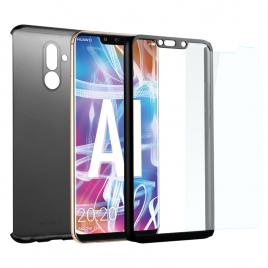Husa 360° full protection - huawei mate 20 lite - negru - (fata + spate + folie de protectie din sticla)