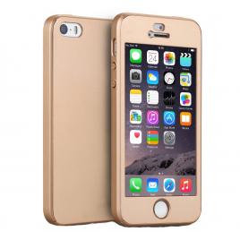 Husa full cover (fata + spate + folie sticla) pentru iphone 5 / 5s / se, gold