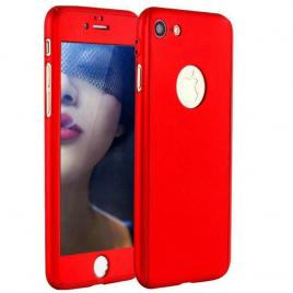 Husa full cover 360° (fata + spate + geam sticla) pentru apple iphone 8, rosu