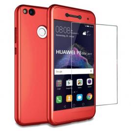 Husa full cover 360° (fata + spate + sticla) pentru huawei p9 lite 2017 / p8 lite 2017, rosie