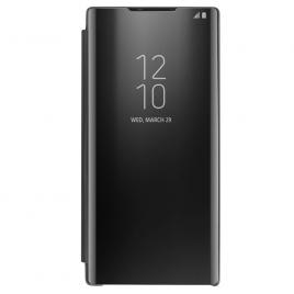 Husa luxury flip stand mirror compatibil cu samsung galaxy note 10, capac semitransparent, tip oglinda, functie de stand, negru