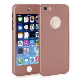 Husa iphone 5 / 5s / se protects 360 + folie sticla, rose gold