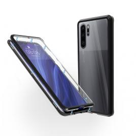 Husa magnetica 360° pentru huawei p30 pro, fashion case, aluminiu/sticla, negru