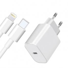 Incarcator lightning - usb c, compatibil phone 14 / 14 pro / 13 / 13 pro / 12 / 12 pro / 11 / 11 pro / 11 pro max / xs max / xs / x / xr / 8 / 8 plus, la cutie, adaptor 20w si cablu de date cu incarcare rapida phone, fast charge 20w, 1m, alb