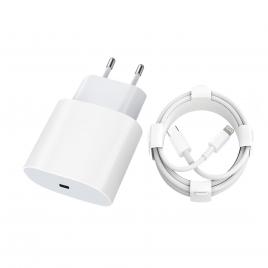 Incarcator lightning - usb c, compatibil phone 14/14 pro/14 pro max/13/13 pro/13 pro max/12/12 pro/12 pro max/11/11 pro/11 pro/11 pro max/x/xr/8 plus/ipad/airpod, adaptor 20w si cablu de date cu incarcare rapida phone, fast charge 20w, 1m, alb