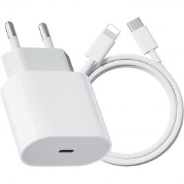 Incarcator compatibil cu iphone 14/13/12/11/pro/pro max/ipad/airpods, cablu de date lightning, fast charge 20w, ambalaj apple, alb/gri