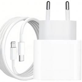 Set incarcator compatibil cu iphone 14 plus/14/13/12/11/pro/pro max/ipad/ airpods, cablu usb-c - tip lightning, 100 cm, adaptor retea cu incarcare rapida 20w, alb creta