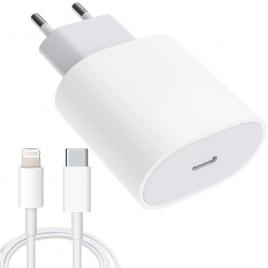 Set incarcator fast charger 20w si cablu de date fast charge type-c-lightning, compatibil cu apple iphone 14 / 14 pro / 14 pro max / 13 / 13 pro / 13 pro max / 12 / 12 pro / 12 pro max/xs, alb
