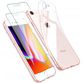 Set husa si protectii ecran pentru iphone 7/8, silicon transparent, antisoc, 2 bucati