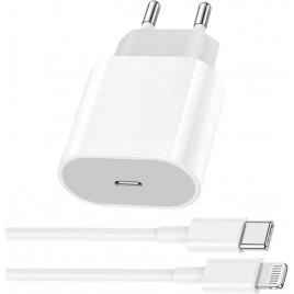 Incarcator rapid 20w compatibil cu apple iphone 14/13/12/11/pro/pro max/plus/pad/airpods, type-c, cablu de date lightning 1m inclus, fast charge, staryon®, alb
