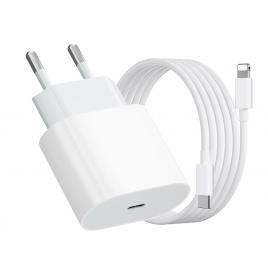Incarcator compatibil, mufa lightning, serie apple, 20w, iphone 14, 13, 12, 11, 8, 7, 6, 5, usb type-c intrare, iesire lightning, cablu de 1m compatibil iphone si ipad, alb, happy joker®