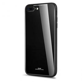 Husa apple iphone 7 plus, mystyle back glass, husa cu sticla securizata pe spate de culoare neagra