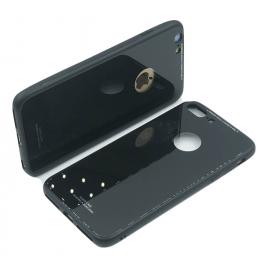 Husa apple iphone 8 plus, mystyle back glass, husa cu sticla securizata pe spate de culoare neagra