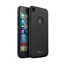 Husa ipaky iphone 7 full cover 360 + folie sticla, negru