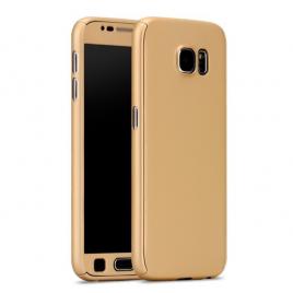Husa samsung galaxy s7 edge full cover 360 auriu + folie de protectie