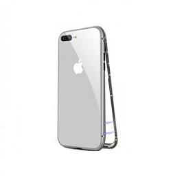 Husa compatibila cu apple pentru iphone 8 plus magnetica silver, mystyle perfect fit cu spate de sticla securizata premium