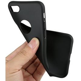 Husa iphone 7 (4.7 inch) din silicon dens, decupaj logo , negru mat