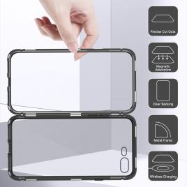 Husa magnetica 360 din sticla fata + spate cu rama metalica compatibila cu iphone x