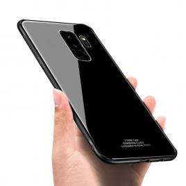 Husa pentru samsung galaxy s8, back glass mystyle, husa cu sticla securizata spate, neagra