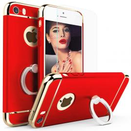 Husa telefon iphone 6 plus / 6s plus offera protectie 360° 3in1 ultrasubtire - red s matte ring + folie