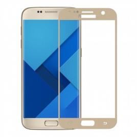 Folie protectie din sticla curbata samsung galaxy j7 2017 pentru tot ecranul (full cover) curbata 3d, aurie