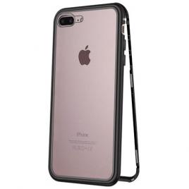 Husa apple iphone 8 plus magnetica 360 grade black, mystyle perfect fit cu spate de sticla securizata premium+folie de sticla gratis