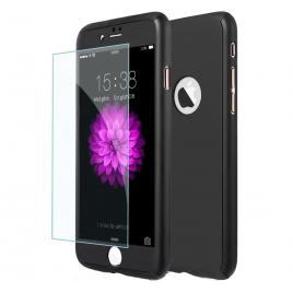 Husa full cover 360° (fata + spate + geam sticla) pentru iphone 8 plus, negru