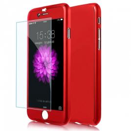 Husa full cover 360° (fata + spate + sticla) pentru apple iphone 6 plus/6s plus, rosie