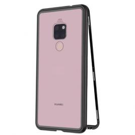 Husa huawei mate 20 magnetica black, elegance luxury cu spate de sticla securizata premium