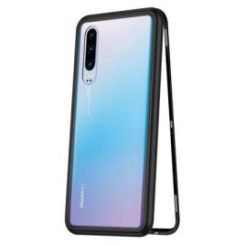Husa huawei p30 magnetica black, mystyle perfect fit cu spate de sticla securizata premium
