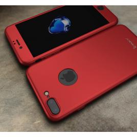 Husa ipaky - full protection 360 decupata - iphone 7 plus (red) cu folie protectie ecran