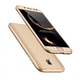 Husa samsung galaxy j5 2017 - protectie 360 grade, 3 in 1, plastic dur, aurie