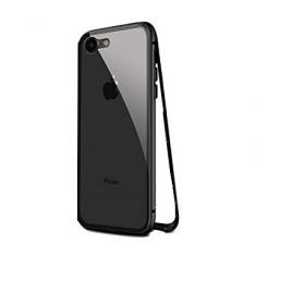 Husa compatibila cu apple iphone 7 plus magnetica 360 grade black, cu spate de sticla securizata premium