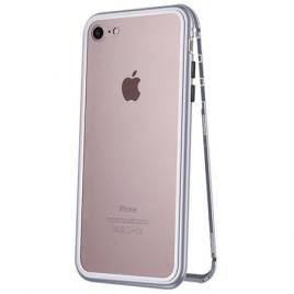 Husa compatibila cu apple pentru iphone 8 magnetica 360 grade silver, mystyle perfect fit cu spate de sticla securizata premium + folie de sticla gratis