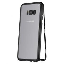Husa compatibila cu samsung galaxy s8 magnetica black, mystyle perfect fit cu spate de sticla securizata premium