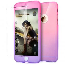 Husa telefon apple iphone 6 plus /6s plus protectie 360 ultrasubtire semitransparenta degradee purple + folie sticla